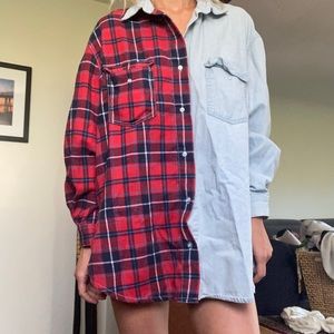 Half denim half flannel dress or shirt